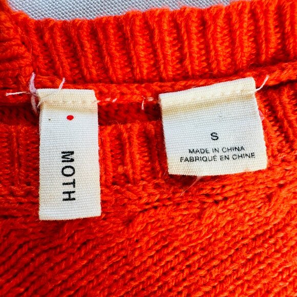 Anthropologie Moth Sweater Womens S Orange Pullover Tie Back V-Neck Open Knit - Picture 12 of 16